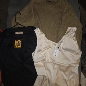 Black Blazer and Cream Satin Top Set